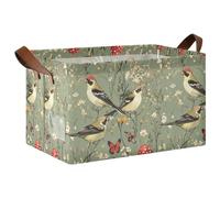 KLL Aesthetic American Goldfinch Birds Sage Green Fabric Storage Baskets with Handles Storage Bins for Organizing Books, Shelves, Closet 2 Pack cestas organizadoras para closet