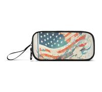 KLL American Flag Music Notes Fragmented Style Nylon Large Pencil Case Pencil Bag High Capacity Mesh Pen Pencil Case Stationery for Preppy School Nurse
