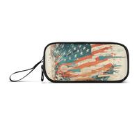 KLL American Flag Music Notes Mechanical Style Nylon Large Pencil Bags Large Capacity Pencil Case for Boys Stationery Organizer for College Adults