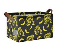 KLL Angry monsters Bananas Black Yellow Decorative Foldable Baskets with Handles Container Bins for Shelves Closet 2 Pack cajas para guardar cosas