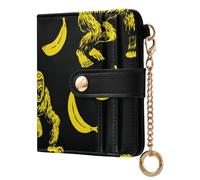 KLL Angry monsters Bananas Black Yellow Ladies Cute Foldable Wallet Portable Everyday PU Leather Wallet for Women Boys Girls