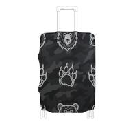 KLL Animal Footprint Bear Gray Black Elastic carry on luggage cover Anti Scratch elastic suitcase covers travel accessory Fit 18-32 Inch Luggage, animal footprint bear gray black, XL 29-32 in