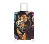 KLL Animal Tigers Breaking Through The Wall Elastic luggage cover large Scratch-Resistant Fit suitcase covers luggage protector Fit 18-32 Inch Luggage, animal Tigers breaking through the wall, XL 29