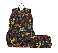KLL Animal Turtle Seaweed Black Bookbags With Lunchbox For Boys Backpack For Girls 10-12