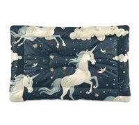 KLL Anime Unicorns Midnight Blue Washable Pet Sleeping Mat Soft Anti-Slip Dog Crate Mat for Large Jumbo Medium Small Dogs 24" x 18"