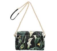 KLL Art Calla Lily Black Fashion Small Crossbody Bags For Women Vegan Leather Casual Womens Purse Zip Shoulder Handbags For Women