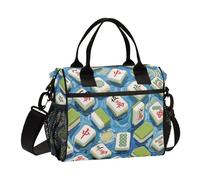 KLL Art Painting Blue Chinese Mahjong Adjustable Large Lunchbox with Shoulder Strap Lunch Cooler for Men for Work bultos para lonches