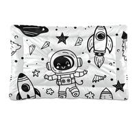 KLL Astronauts Moon Stars Black Washable Dog Sleeping Mattress Soft Comfortable Anti-Slip Bottom Pet Kennel Beds for Medium/Large Dogs 24" x 18"