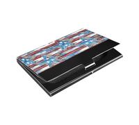 KLL Background with Elements of The American Flag Slim Business Card Holders with Leather and Stainless Steel Cards Holder for Business Meeting Use estuche para tarjetas