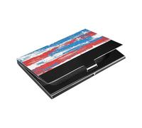 KLL Background with Elements of The American Flag Slim Card Holder for Business Card with Leather & Stainless Steel Card Holder Modern for Women or Men estuche para tarjetas