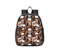 KLL backpack for kids 8-12 Cool Skull Sunglasses Rock Music Orange