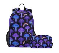 KLL Backpack For School And Lunch Bag Neon Mushrooms with Rainbows