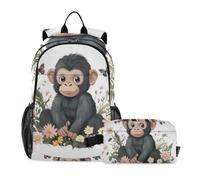KLL Backpack For School And Lunch Bag Serene Simian White