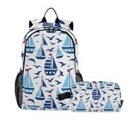 KLL Backpack With Lunch Bag Ocean Sailboat Red White Blue