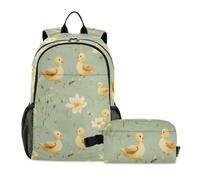 KLL Backpack With Lunch Box Boys Cartoon Cayuga Duck Sage Green | Bookbag With Lunchbox For Girls,Boys School Backpack With Lunch Box 7-10