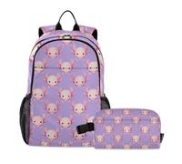 KLL Backpack With Lunchbox For Boys kawaii-style Axolotl Purple
