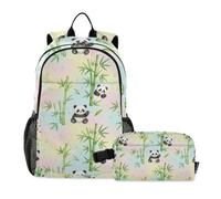 KLL Backpack With Lunchbox For Boys Pandas with bamboos on Pastel