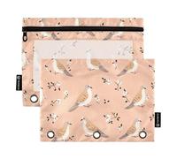 KLL Beauty Abyssinian Cats Navy Blue Pencil Bag 3 Hole Punch Binder for 3 Hole Binder Pouches with Zipper for School, Cartoon Mourning Dove Birds Peach, 1 sizex2