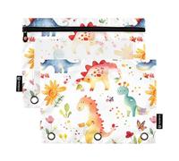 KLL Beauty Abyssinian Cats Navy Blue Pencil Bag 3 Hole Punch Binder for 3 Hole Binder Pouches with Zipper for School, Art Dinosaur White, 1 sizex2