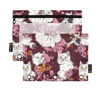 KLL Beauty Abyssinian Cats Navy Blue Pencil Bag 3 Hole Punch Binder for 3 Hole Binder Pouches with Zipper for School, Beauty Turkish Angoracats Burgundy, 1 sizex2