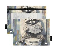 KLL Beauty Raccoon Retro Toilet Reading Newspaper Pencil Bag Makeup Bag for 3 Rings Folder with 3 Rings for Examination Home Travel Cards Storage Container