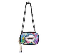 KLL Beauty Shark Colorful Paint Splats Small Crossbody Purse for Mens Trendy with Credit Card Slots Over The Shoulder Purse For Hiking Traveling