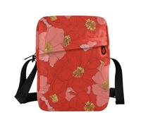 KLL Big Red Bloom Flowers messenger bags Vegan Leather crossbody bag Travel Ladies Shoulder Handbags
