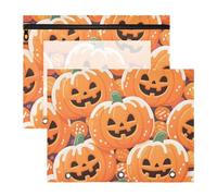 KLL Binder Pouches Adorable Pen Holder Case for A4 Paper Letter 2 Pack Teacher Class Happy Halloween Pumpkin Orange