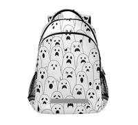 KLL Black and White ghosts Doodle kids backpack 16 with chest strap books bag for youth morral escolar para ni?o