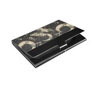 KLL Black Butterfly Moon Phase Ultra-Thin Slim Business Card Holder with Leather and Stainless Steel Credit Card Cover for Protects Your Cards portatarjetas para Hombre