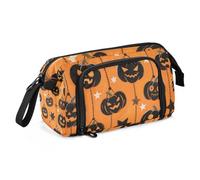 KLL Black Evil Halloween Pumpkin Pencil Bag Large Capacity Zip Pencil Case with Compartment for Women High School