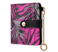 KLL Black Palm Leaves Purple Women's Folding Wallet For Women Cute Everyday PU Leather Wallet for Girls Women Ladies