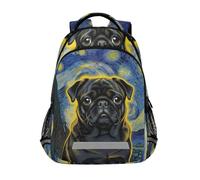 KLL Black Pug in Starry Night Painting large backpack for kids with large books bag for boy mochilas escolares para ni?os de 10 a?os