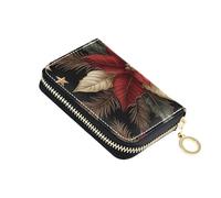 KLL Black Red Flower Merry Christmas Leather Small Card Wallet Woman with Cion Purse RFID Blocking Women's Card Cases with Zipper