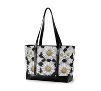 KLL Black White Checkered White Daisies modern bag for woman with zipper carry on tote bag Large Handbag for school with bolsos secret para mujeres