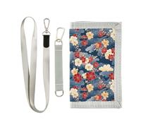KLL Blue and Gold Japanese Vintage Flowers Trifold Minimalist Wallet for Women Minimalist Casual Mens Small Wallet with Lanyard