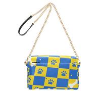KLL Blue and Yellow Checked Paw Prints Fashion Crossbody Bags For Women Vegan Leather Women's Cross Body Purse Zip Handbag For Travel