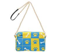 KLL Blue and Yellow Paw Prints Bones Fashion Small Crossbody Bags For Women Vegan Leather Casual Everyday Purse Waterproof Woman Handbag Shoulder Strap