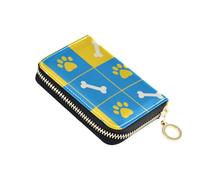 KLL Blue and Yellow Paw Prints Bones Leather Card Wallet for Women with 2 Cash Slot RFID Blocking Card Holder Women with Zipper