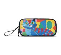 KLL Blue Cat in The Style of Nylon Zipper Pencil Bag Big Capacity Big Zipper Pencil Case Stationery Organizer for Middle School Student