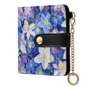 KLL Blue Columbine Flowers Women's Folding Wallet For Women Convenient PU Leather Card Wallet for Women Girls