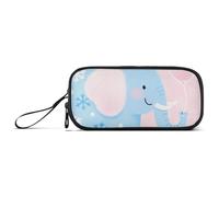 KLL Blue Cute Animal Pink Elephant Nylon Zippered Pencil Bag Large Capacity Pencil Cases for Teen Girls School Stationery for College Teen