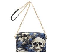 KLL Blue Flowers Skulls Hippie Fashion Crossbody Small Bags For Women Vegan Leather Womens Cross Body Purse Waterproof Shoulder Handbags