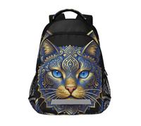 KLL Blue Gold Mandala Cat Art kids backpack 16 with big bookbags for women mochilas para adolescentes chicas