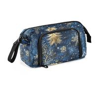 KLL Blue Golden Trees Christmas Deer Pencil Bags Large Capacity Art Pencil Case with Zipper for Teen Girls College