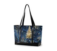 KLL Blue Golden Trees Christmas Deer professional 14 inch laptop tote bag with zipper bags for work Large Handbag for yoga with bolso para laptop