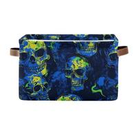 KLL Blue Green Shining Skulls storage baskets, folding and waterproof fabric storage cubes with sturdy handle Hamper utility utility set of 2 for dorm dorm sweater