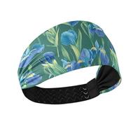 KLL Blue Iris Flowers Cooling large headbands for women Stretchy sweat bandanas for Yoga make up Daily use