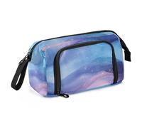 KLL Blue Pink and Purple Wave Pattern Pencil Bags Large Capacity Travel Pencil Case Lightweight for Man Kindergarten