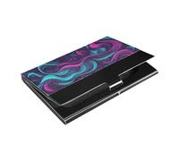 KLL Blue Purple Irregular Art Lines Slim Business Card Holder with Leather and Stainless Steel Small Card Holder for Protects Your Cards tarjetero para Hombre